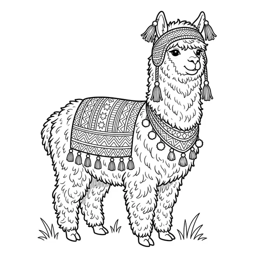 Alpaca With Patterned Blanket Coloring Page