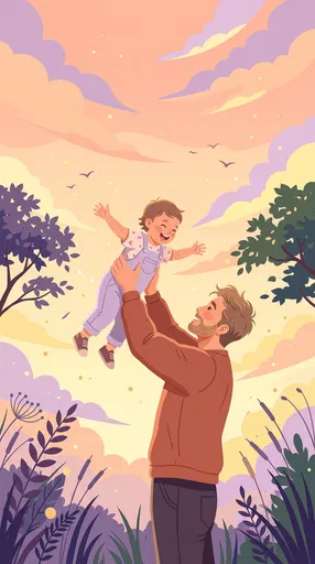 Father Lifting Happy Toddler at Sunset