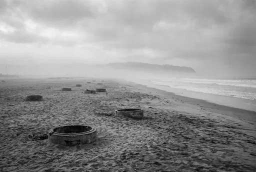 Misty Black and White Beach Fire Rings