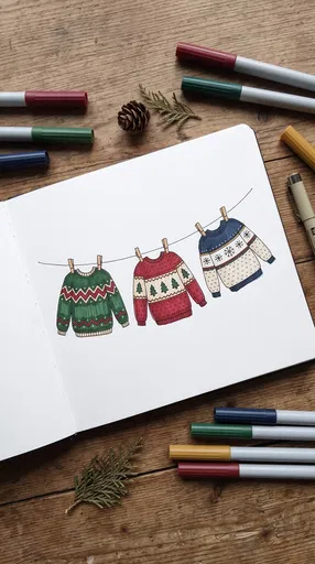 Holiday Sweaters Illustration in Sketchbook Flat Lay