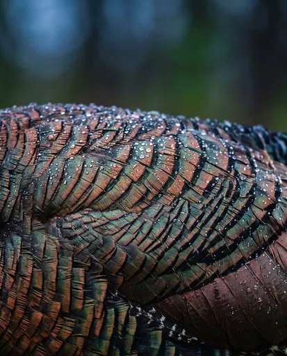 Macro Close-Up of Wet Turkey Feathers