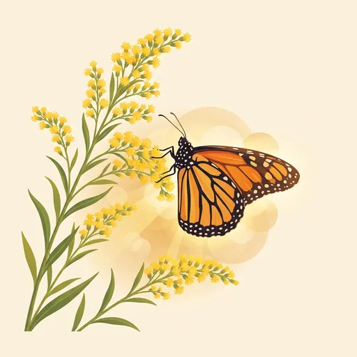 Monarch Butterfly on Yellow Goldenrod Illustration