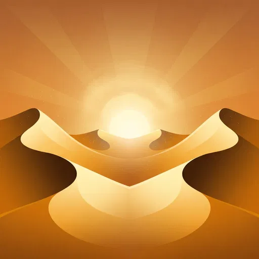 Symmetrical Golden Desert Dunes Sunrise Illustration