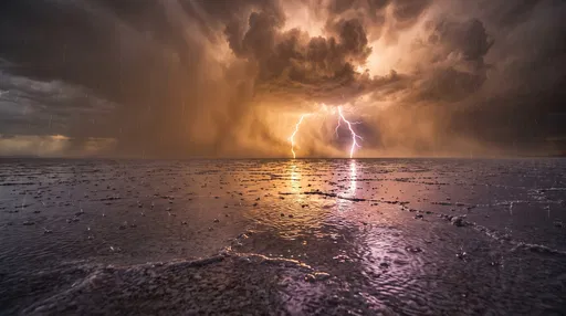 Lightning Storm Over Flooded Salt Flats