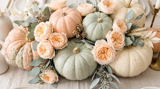 Pastel Pumpkin and Rose Thanksgiving Centerpiece