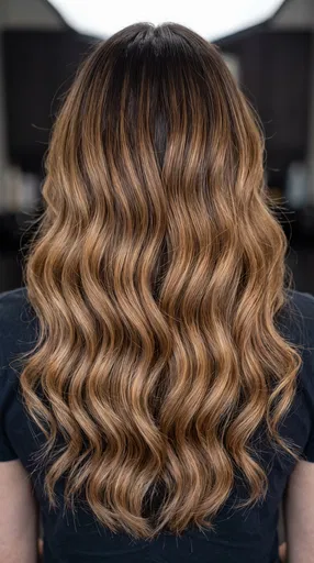 Wavy Honey Caramel Balayage Hair From Behind