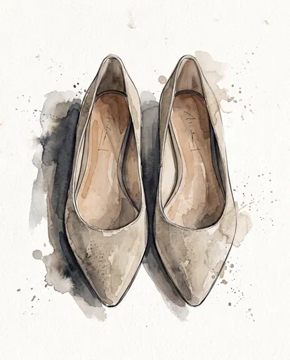 Watercolor Illustration of Beige Pointed Flats