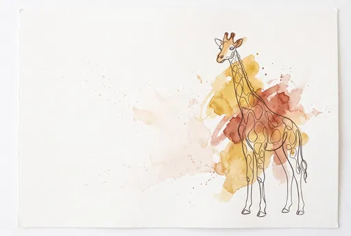 Watercolor and Line Art Giraffe Illustration
