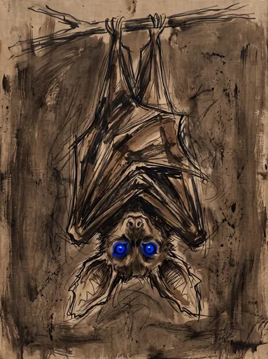 Sketchy Charcoal Painting of Hanging Bat