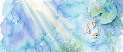 Watercolor Koi Pond With Sunbeams