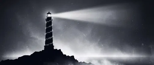 Monochrome Lighthouse Silhouette With Christmas Lights