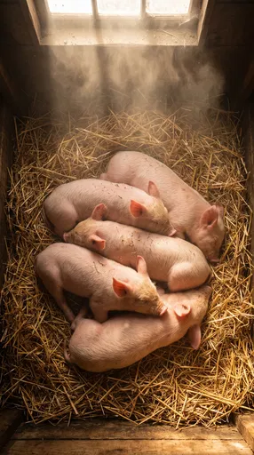 Five Piglets Sleeping in Golden Straw