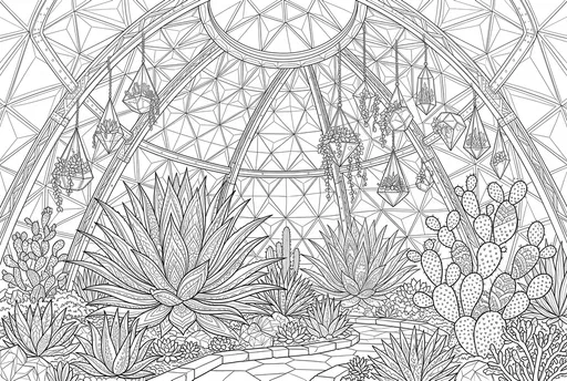 Geodesic Dome Desert Conservatory Coloring Page