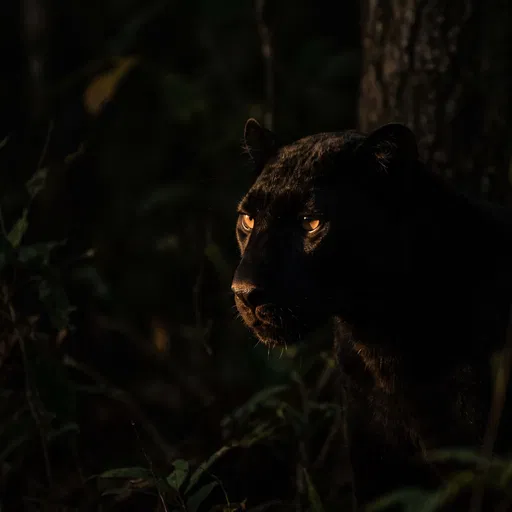 Black Panther in Dark Forest Shadows