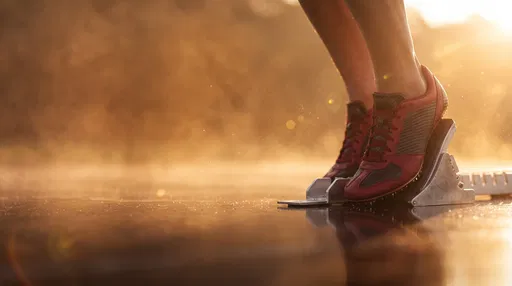 Runner Feet In Starting Blocks At Sunrise