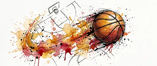 Watercolor and Ink Basketball Illustration
