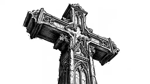 Gothic Stone Cross Linocut Illustration