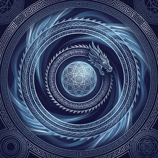 Coiled Blue Dragon Geometric Illustration