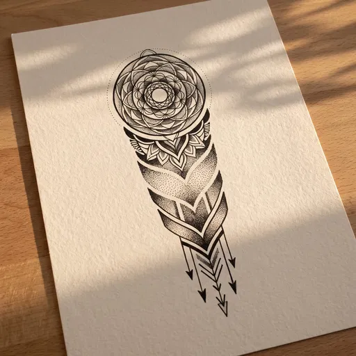 Geometric Mandala Arrow Tattoo Design on Paper