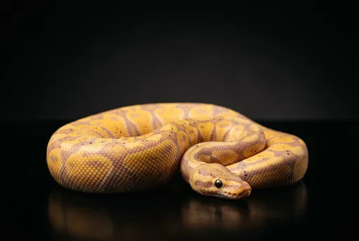 Coiled Banana Ball Python on Black