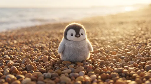 Fluffy Baby Penguin on Sunny Pebble Beach
