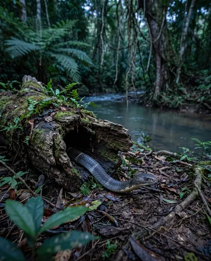 King Cobra Emerging From Hollow Jungle Log
