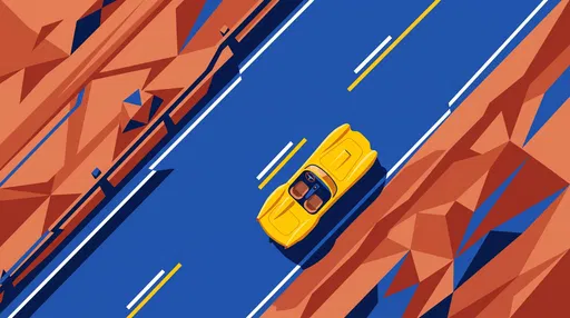 Top-Down Yellow Convertible on Geometric Road