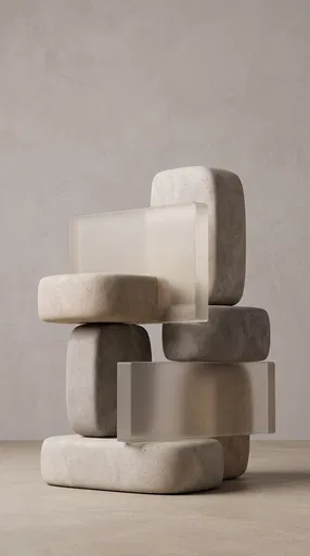 Stacked Concrete and Frosted Glass Forms