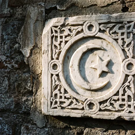 Carved Marble Islamic Crescent and Star Relief