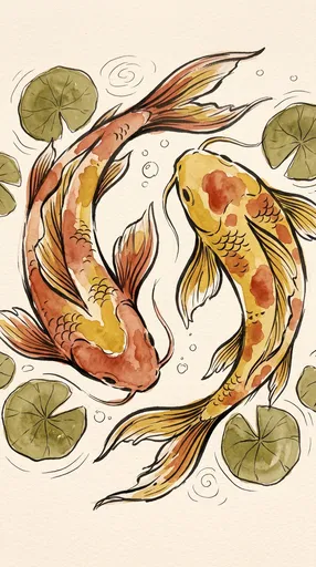 Watercolor Koi Fish Yin Yang Illustration