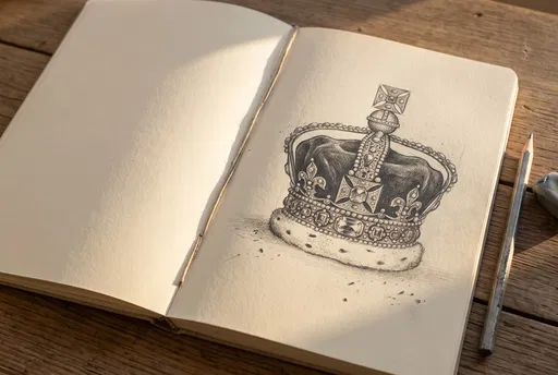 Graphite Crown Drawing in Open Sketchbook