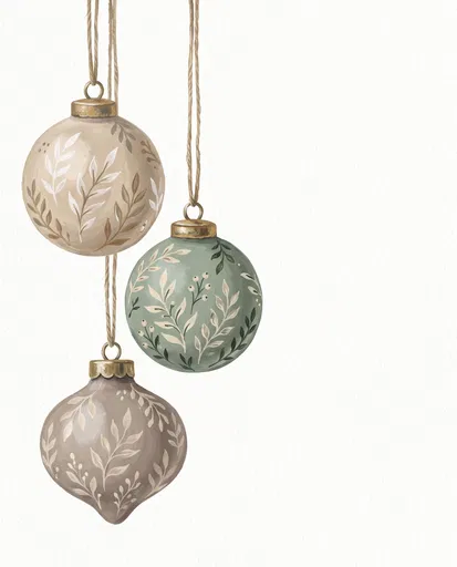 Painted Botanical Christmas Baubles Clipart