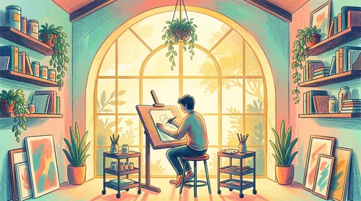 Artist Sketching in Sunlit Studio Illustration