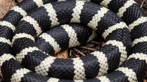 Coiled Black and White Kingsnake Macro