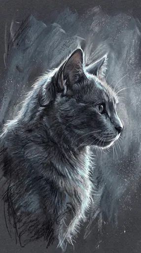 Charcoal and Pastel Gray Cat Portrait
