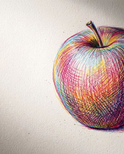 Colored Pencil Crosshatched Apple Drawing