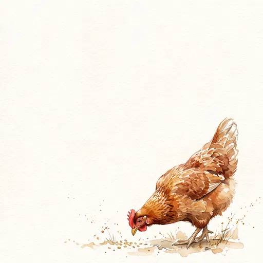 Watercolor Illustration of Foraging Brown Hen