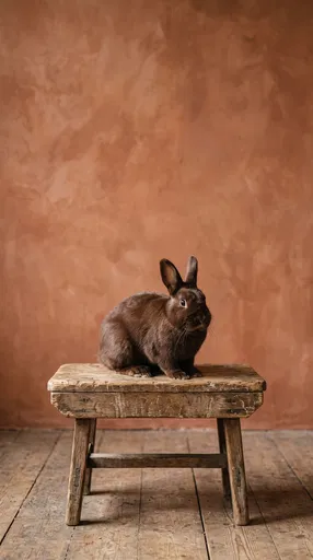 Brown Rabbit on Rustic Wooden Stool