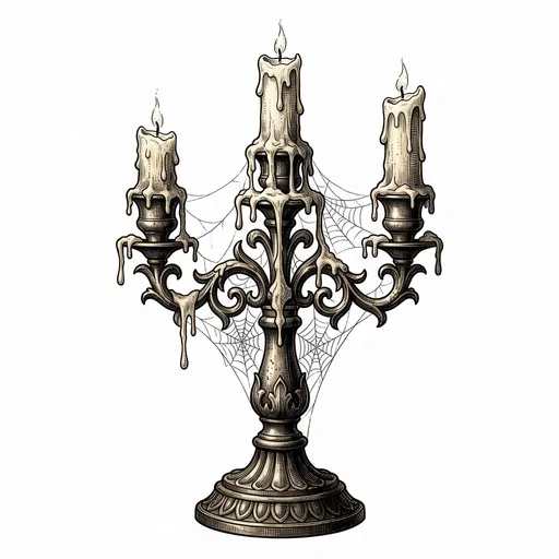 Vintage Gothic Candelabra with Cobwebs Illustration