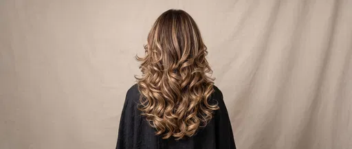 Back View of Curled Balayage Hairstyle