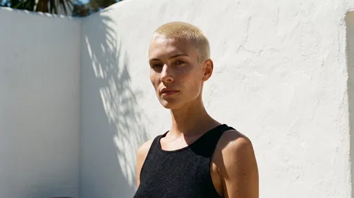Woman With Blonde Buzz Cut Outdoors