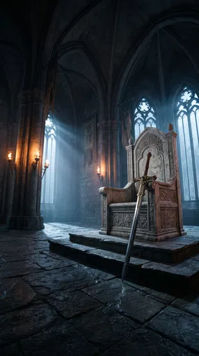 Ornate Sword Against Marble Throne