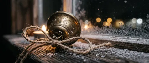 Vintage Brass Bell on Frosted Windowsill