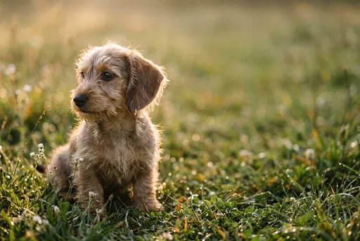 Wire-Haired Dachshund Puppy in Sunny Meadow