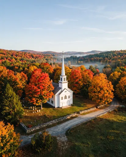 White New England Church in Autumn