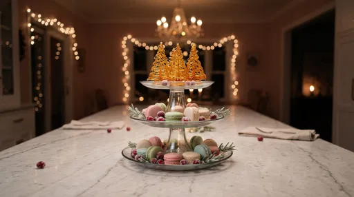 Holiday Tiered Stand with Pastel Macarons