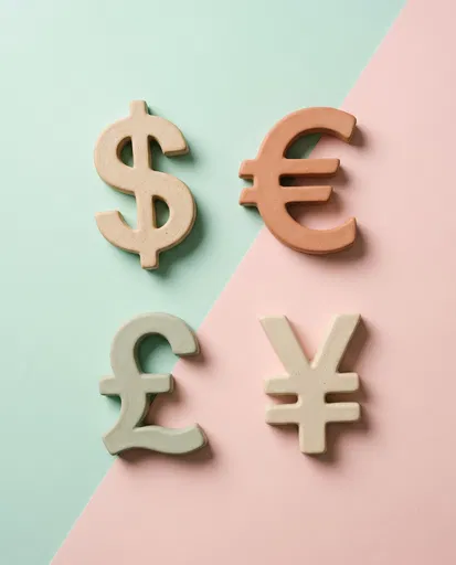 Ceramic Currency Symbols on Pastel Background