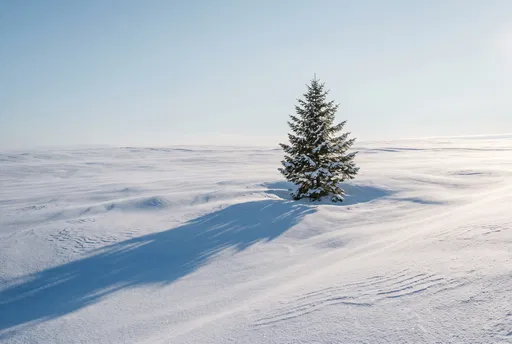 Solitary Fir Tree in Snowy Landscape