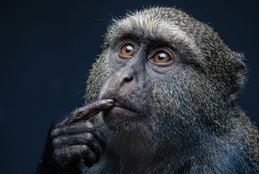 Thoughtful Monkey Portrait on Dark Background