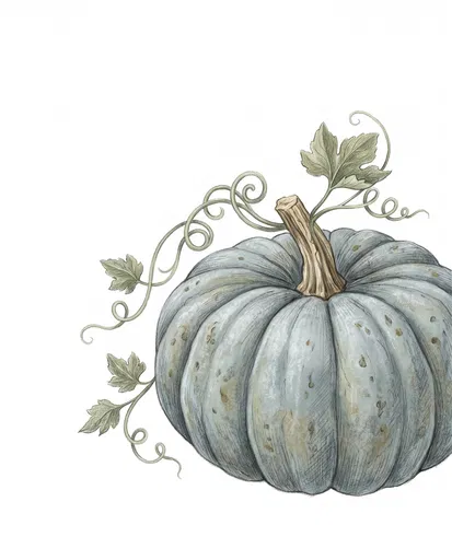 Dusty Blue Pumpkin Botanical Pencil Illustration